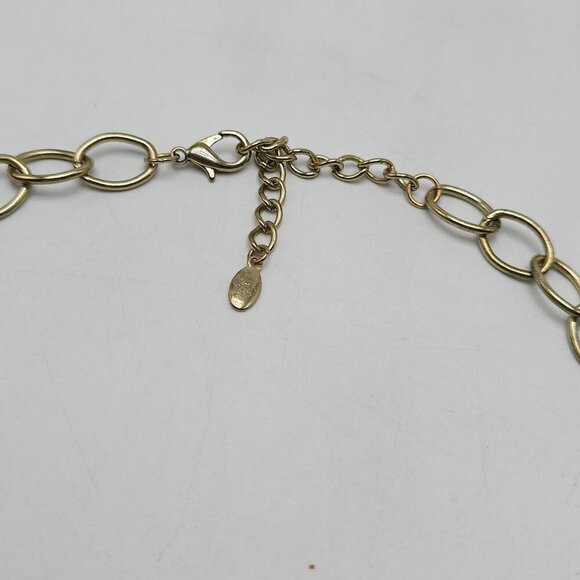 Gold Tone Flower Necklace Earrings Set Clear Rhinestone Adjustable Chain - Picture 10 of 11